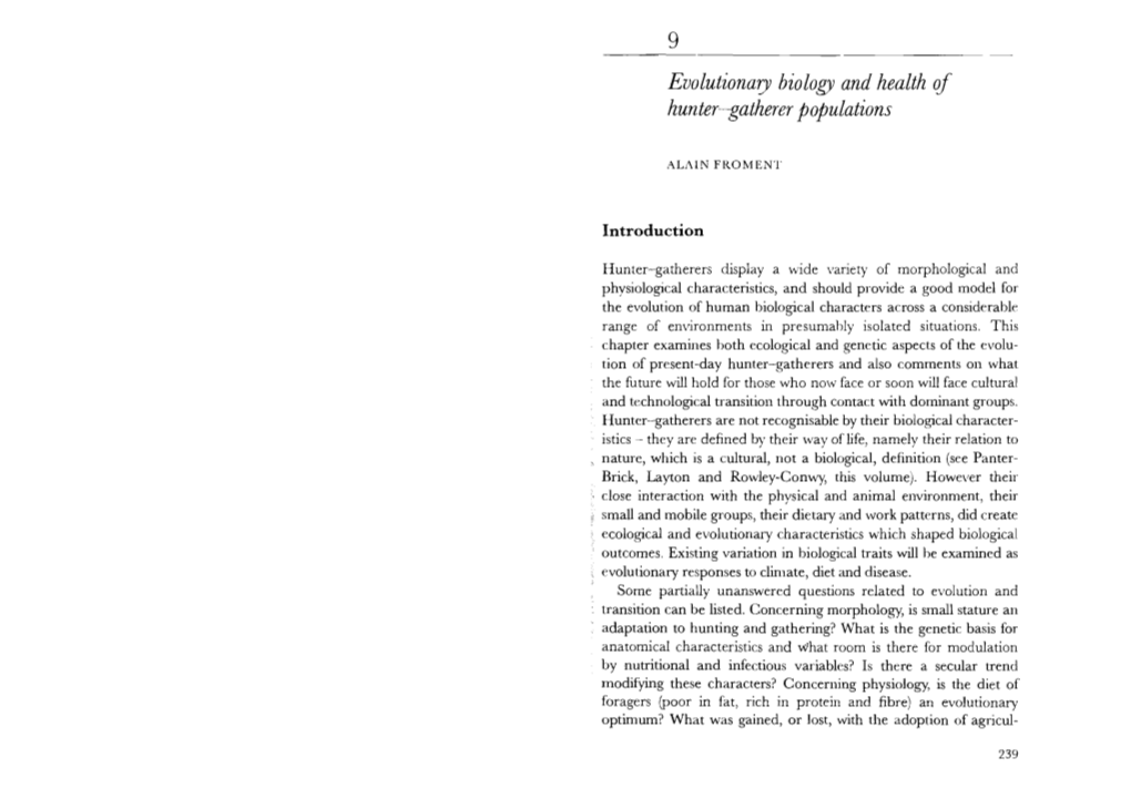 Evolutionary Biology and Health of Hunter-Gatherer Populations