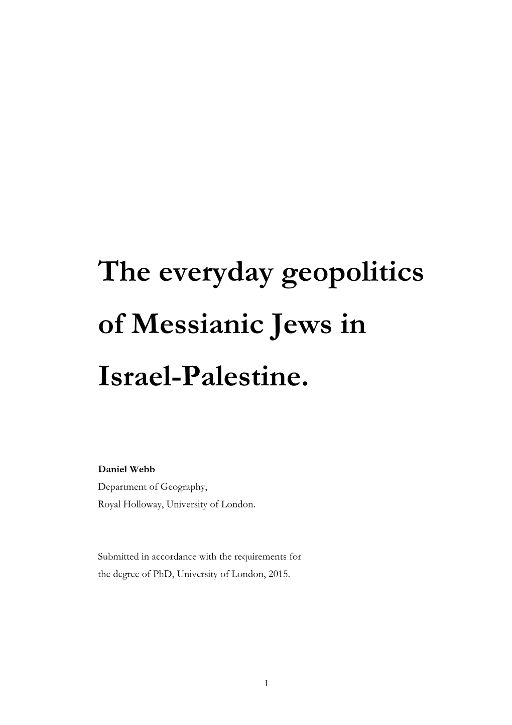 The Everyday Geopolitics of Messianic Jews in Israel-Palestine