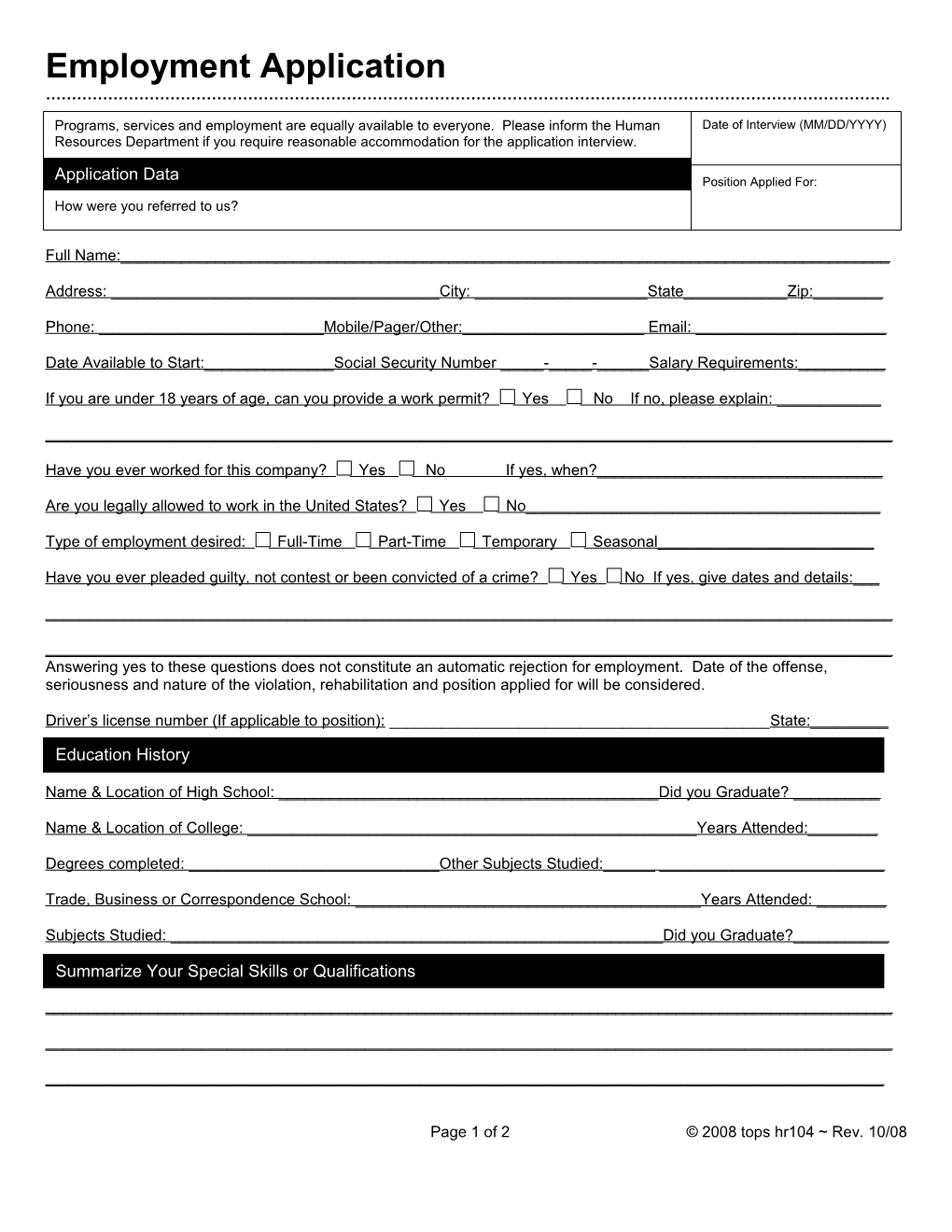 Employment Application s2