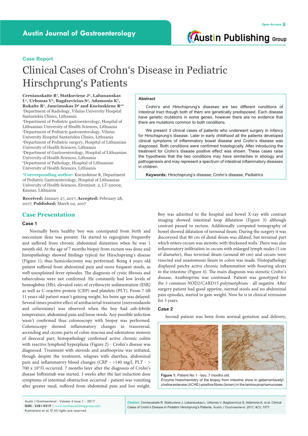 Clinical Cases of Crohn's Disease in Pediatric Hirschprung's Patients