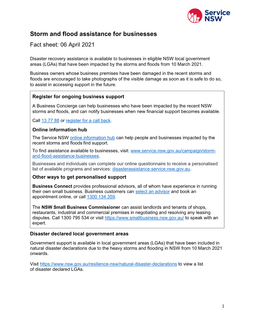 Storm and Flood Assistance for Businesses Fact Sheet: 06 April 2021