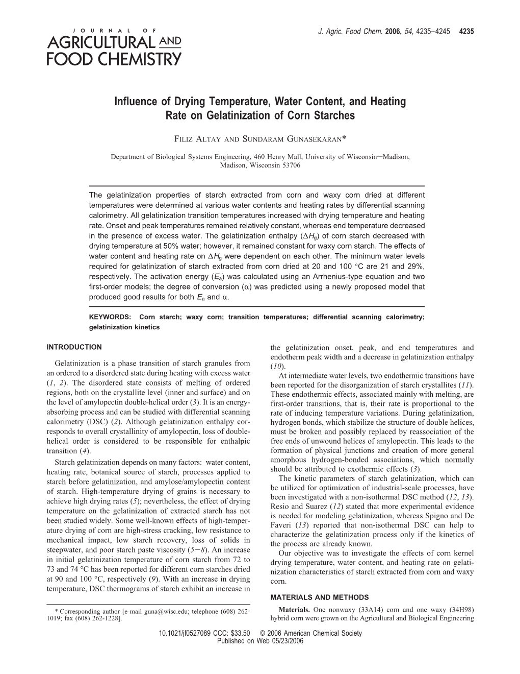 Influence of Drying Temperature, Water Content, and Heating Rate on Gelatinization of Corn Starches