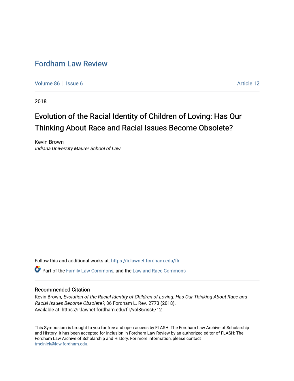 Evolution of the Racial Identity of Children of Loving: Has Our Thinking About Race and Racial Issues Become Obsolete?