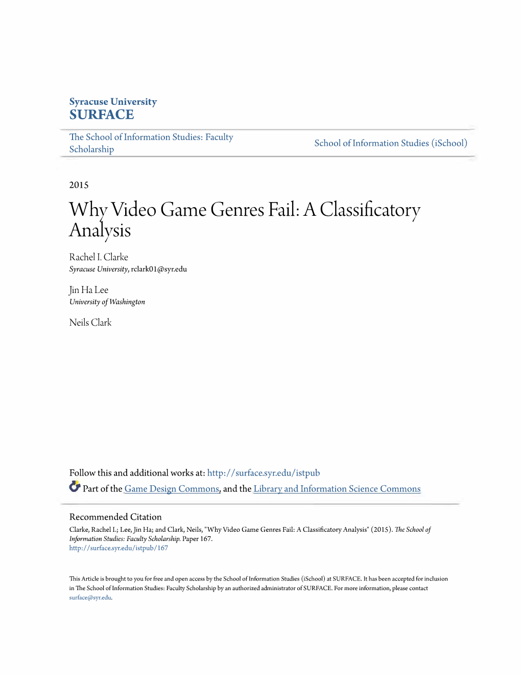 Why Video Game Genres Fail: a Classificatory Analysis