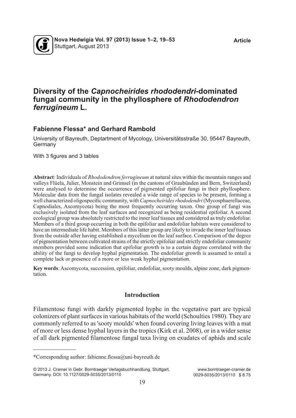 Diversity of the Capnocheirides Rhododendri-Dominated Fungal Community in the Phyllosphere of Rhododendron Ferrugineum L