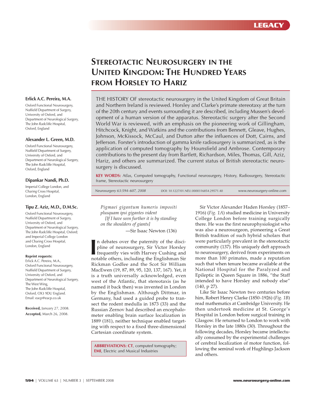 Stereotactic Neurosurgery in the United Kingdom: the Hundred Years from Horsley to Hariz