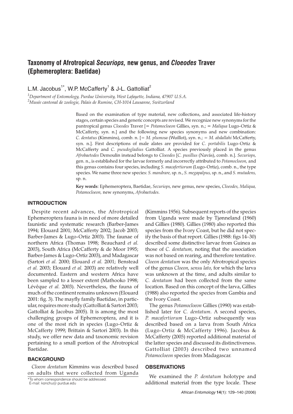 Taxonomy of Afrotropical Securiops, New Genus, and Cloeodes Traver (Ephemeroptera: Baetidae)