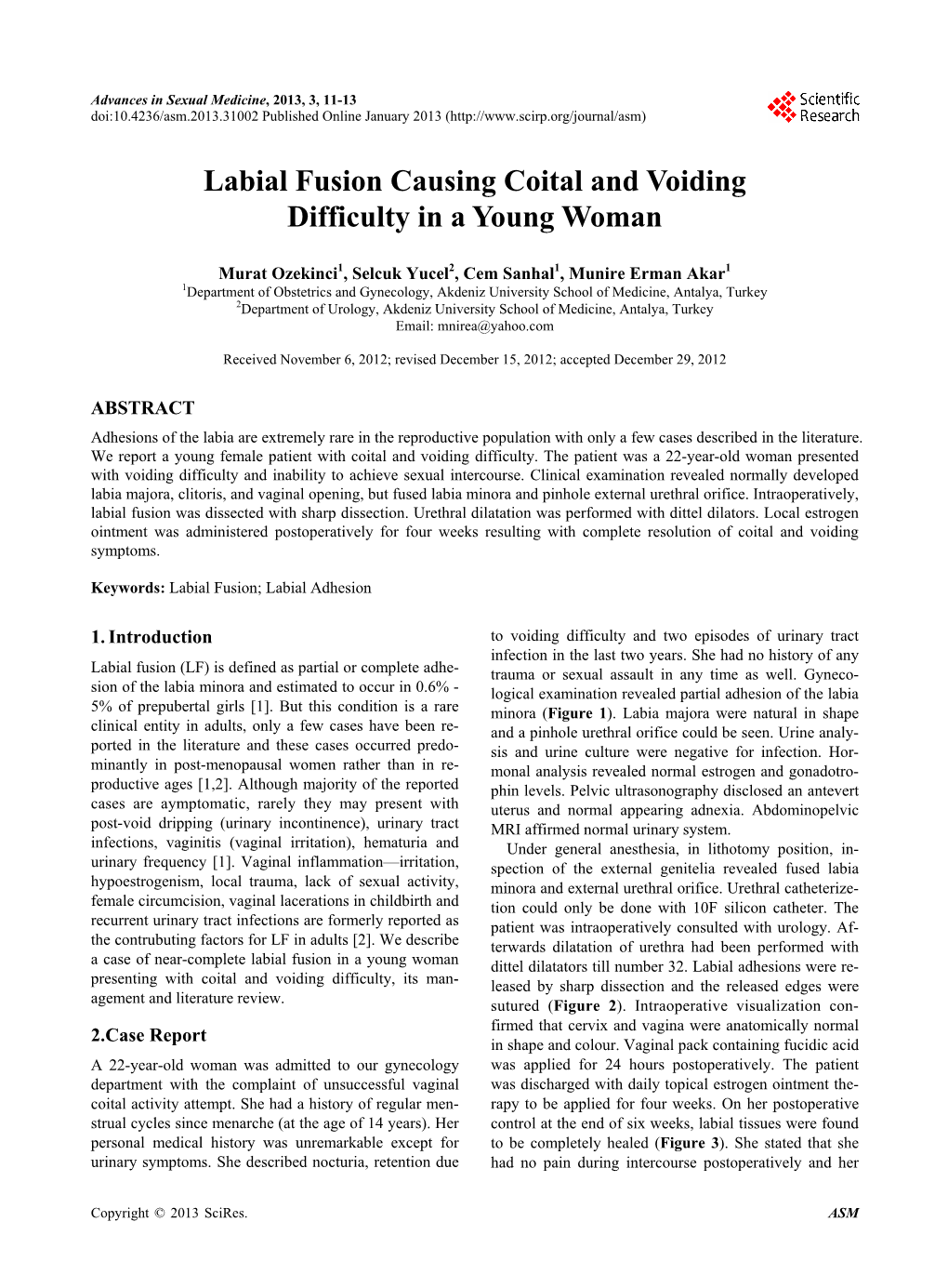 Labial Fusion Causing Coital and Voiding Difficulty in a Young Woman