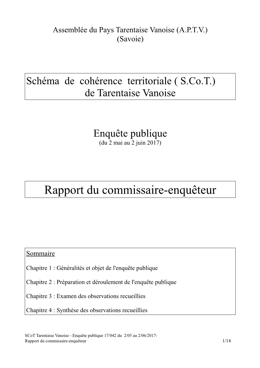 Rapport Du Commissaire-Enquêteur