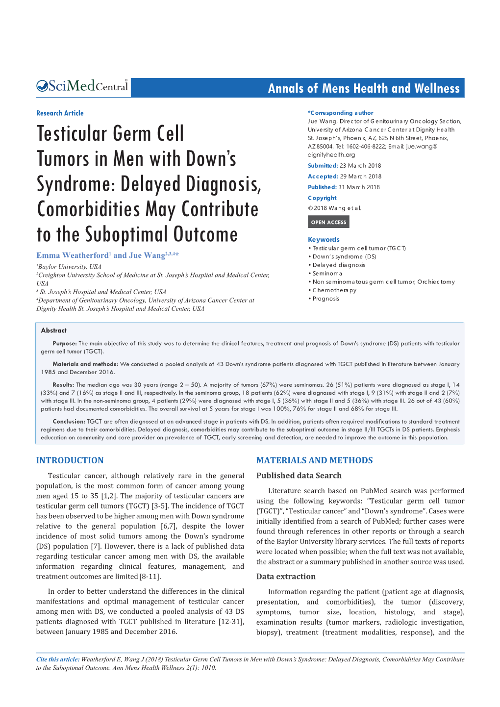 Testicular Germ Cell Tumors in Men with Down's Syndrome