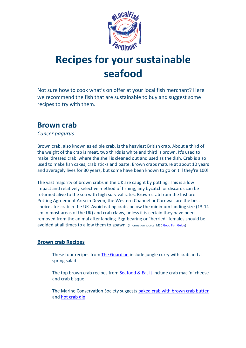 Recipes for Your Sustainable Seafood