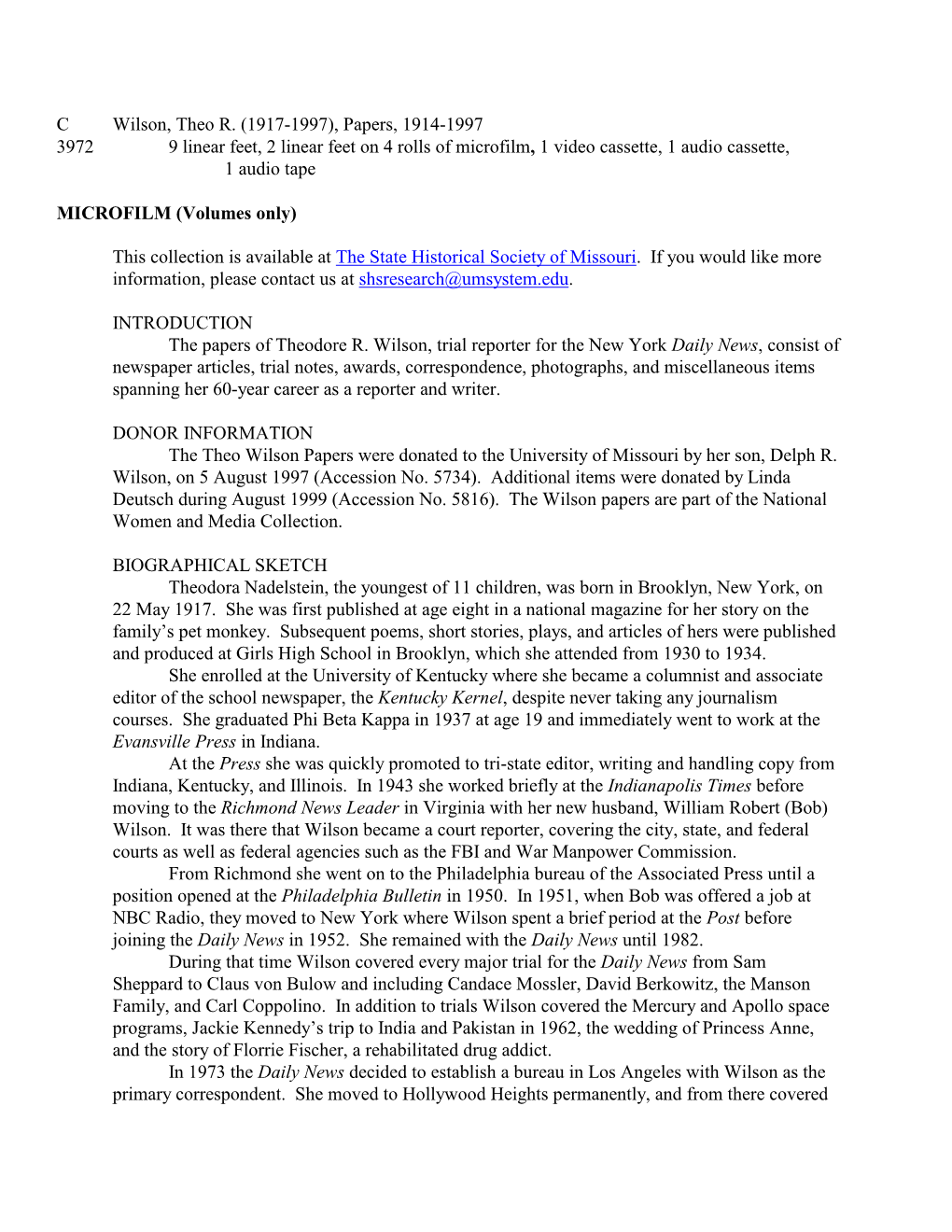 C3972 Wilson, Theo, Papers, 1914-1997 Page 2 Such Major Trials As the Pentagon Papers, Angela Davis, and Patty Hearst