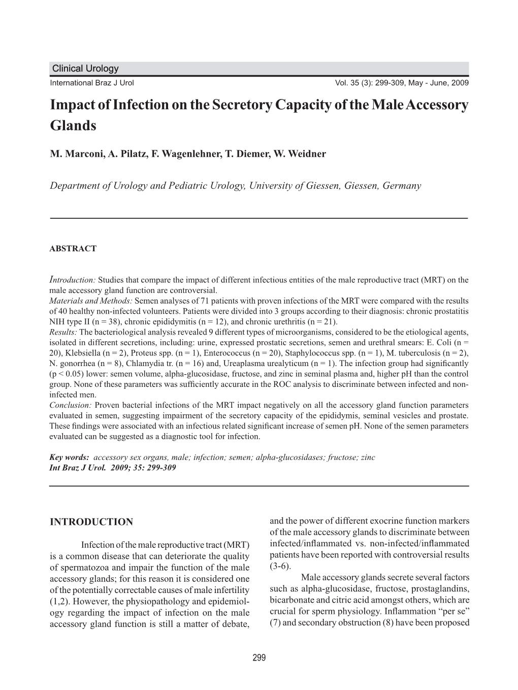 Impact of Infection on the Secretory Capacity of the Male Accessory Glands