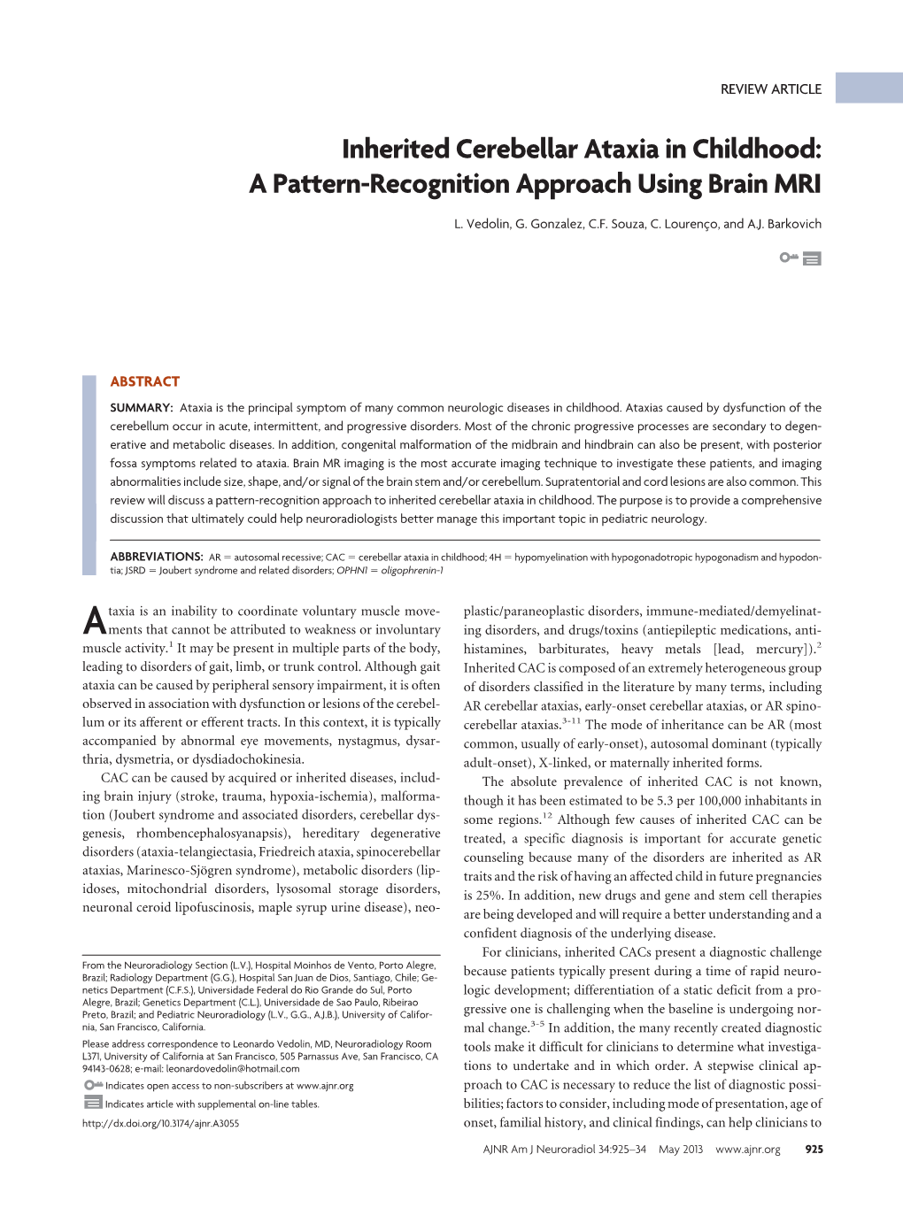 Inherited Cerebellar Ataxia in Childhood: a Pattern-Recognition Approach Using Brain MRI