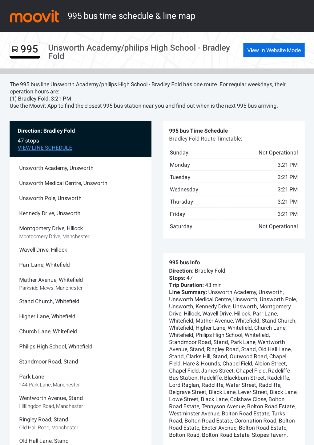 995 Bus Time Schedule & Line Route