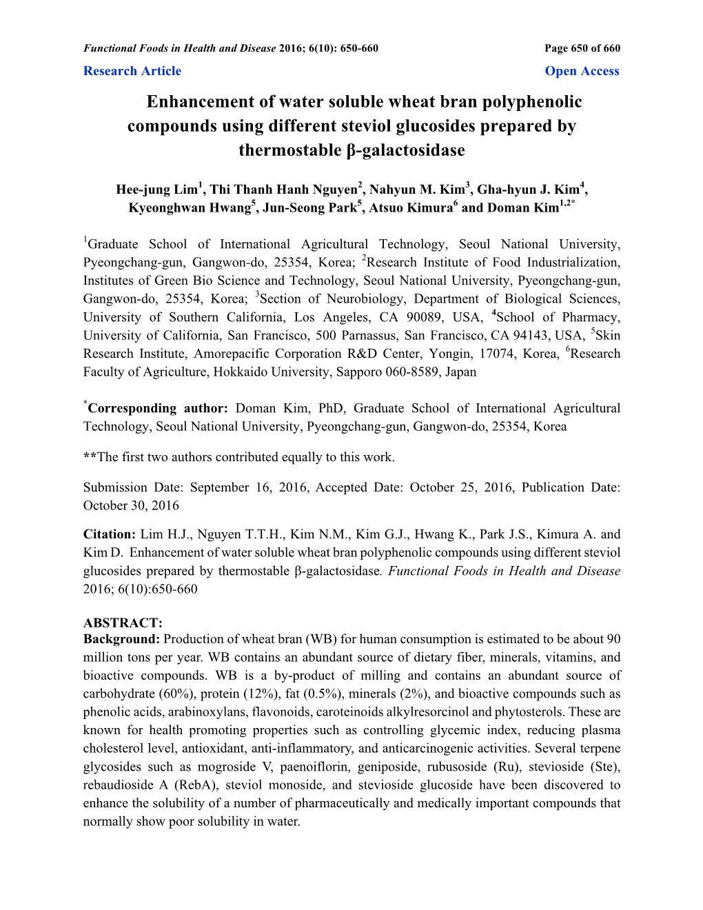 Enhancement of Water Soluble Wheat Bran Polyphenolic Compounds Using Different Steviol Glucosides Prepared by Thermostable Β-Galactosidase