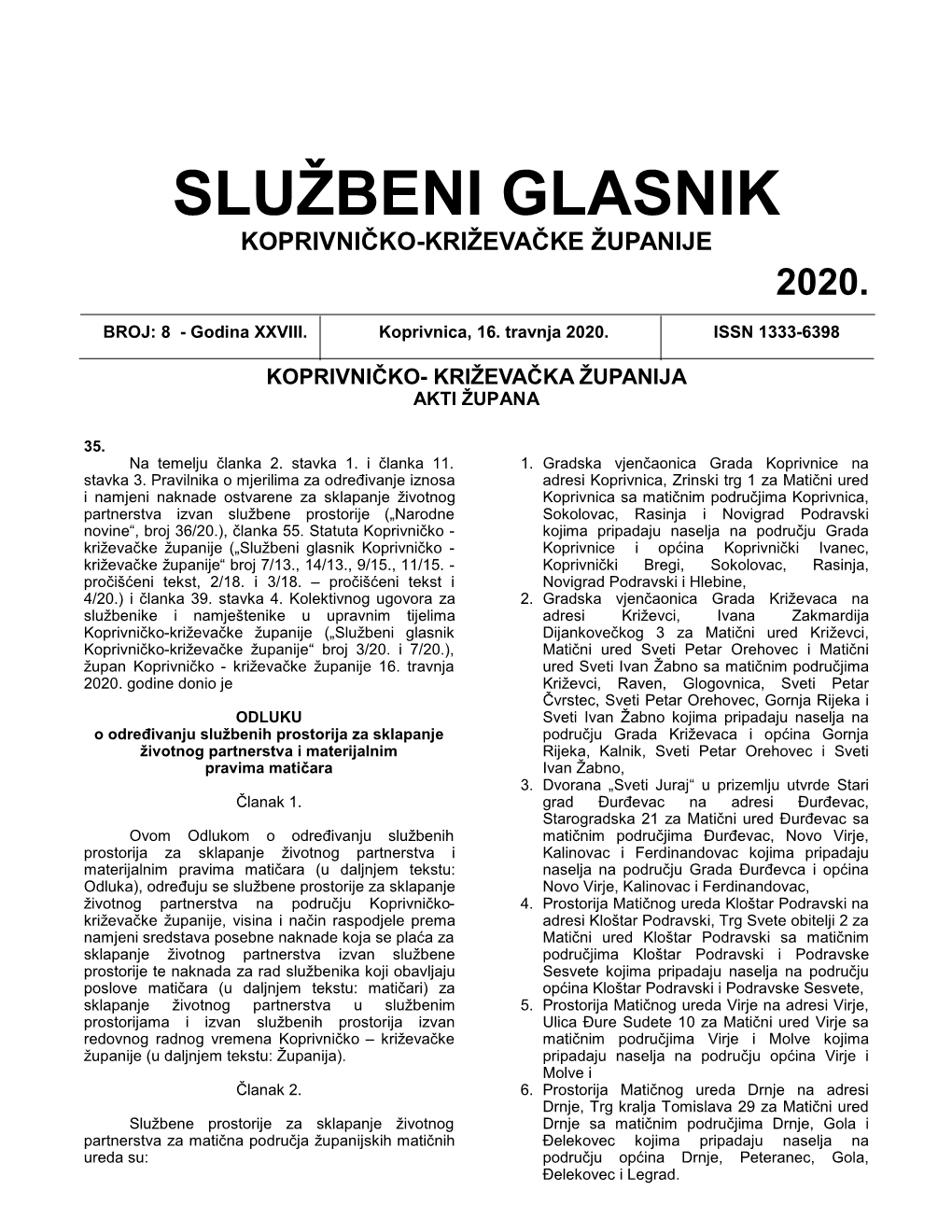 Službeni Glasnik Koprivničko-Križevačke Županije