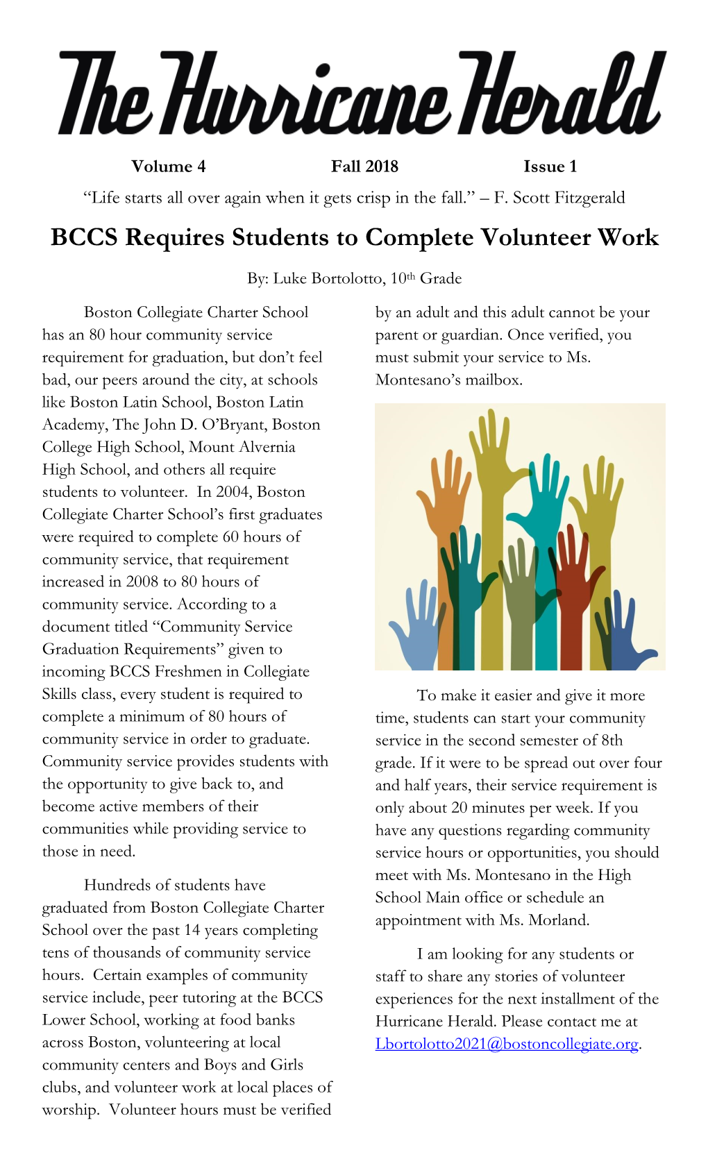 BCCS Requires Students to Complete Volunteer Work