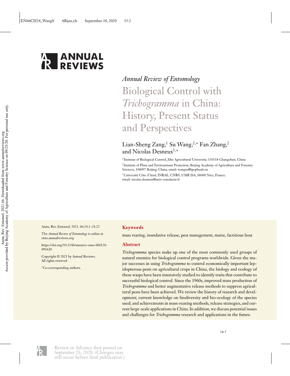 Biological Control with Trichogramma in China: History, Present Status and Perspectives