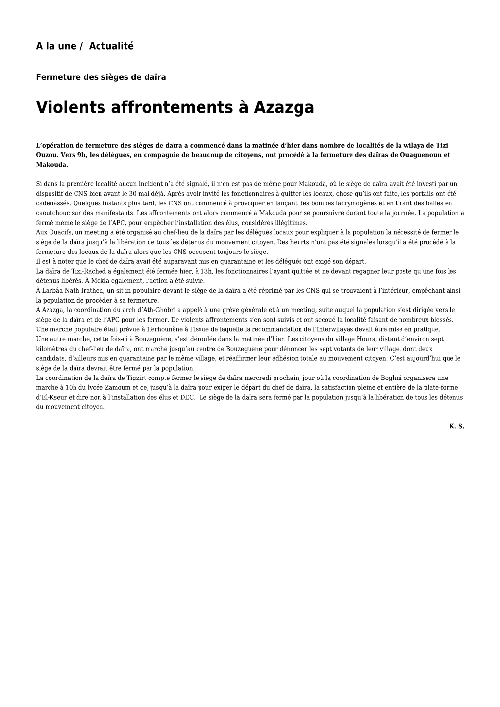 Violents Affrontements À Azazga