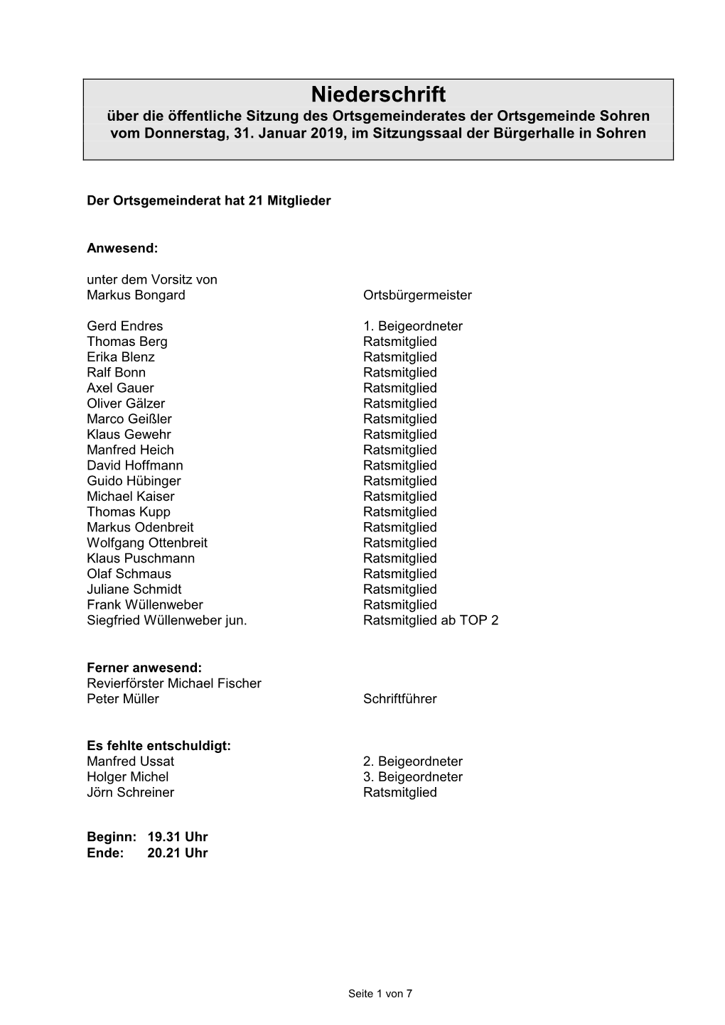 Sitzungsprotokoll Der Ortsgemeinde Sohren