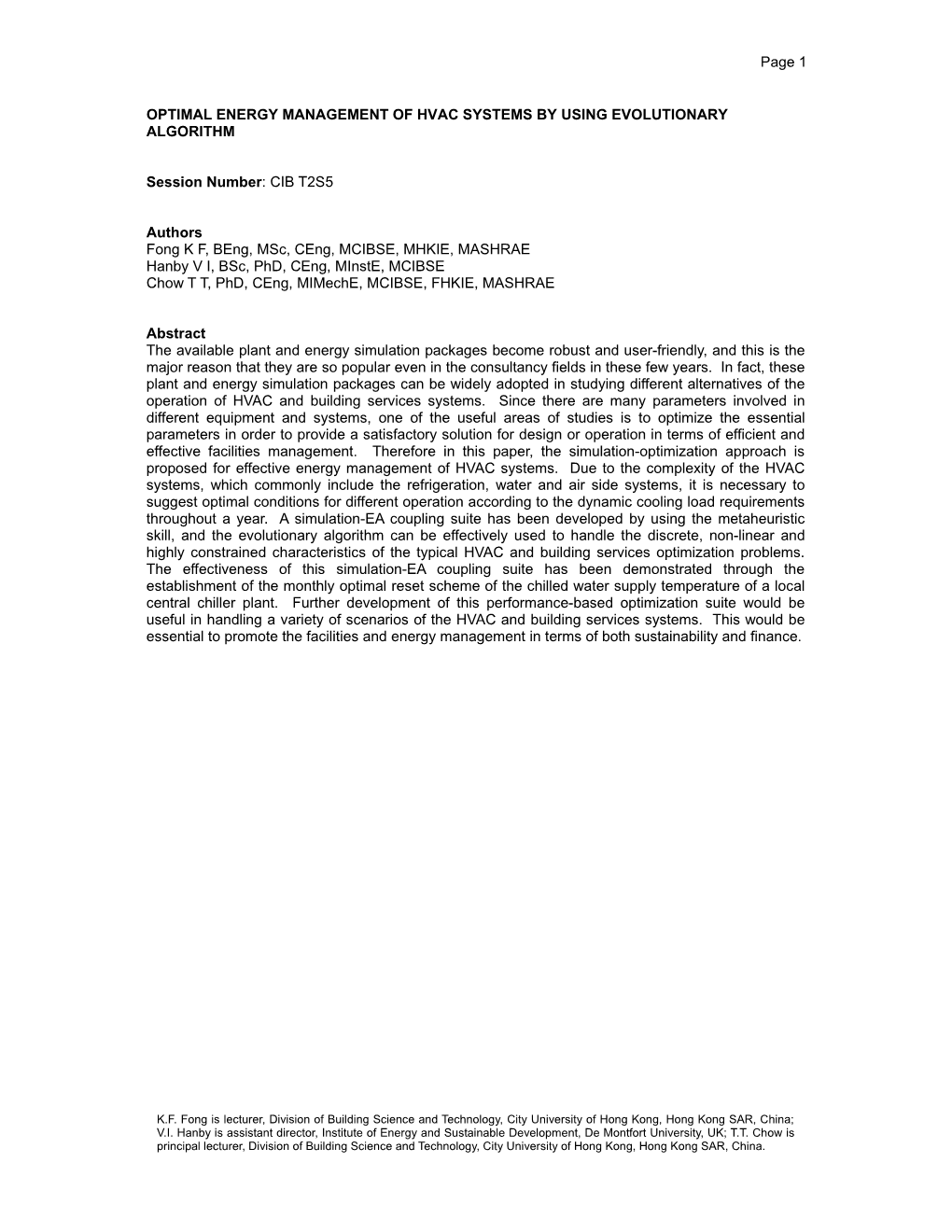 Page 1 OPTIMAL ENERGY MANAGEMENT of HVAC