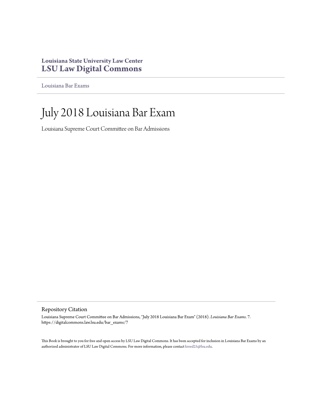 July 2018 Louisiana Bar Exam Louisiana Supreme Court Committee on Bar Admissions