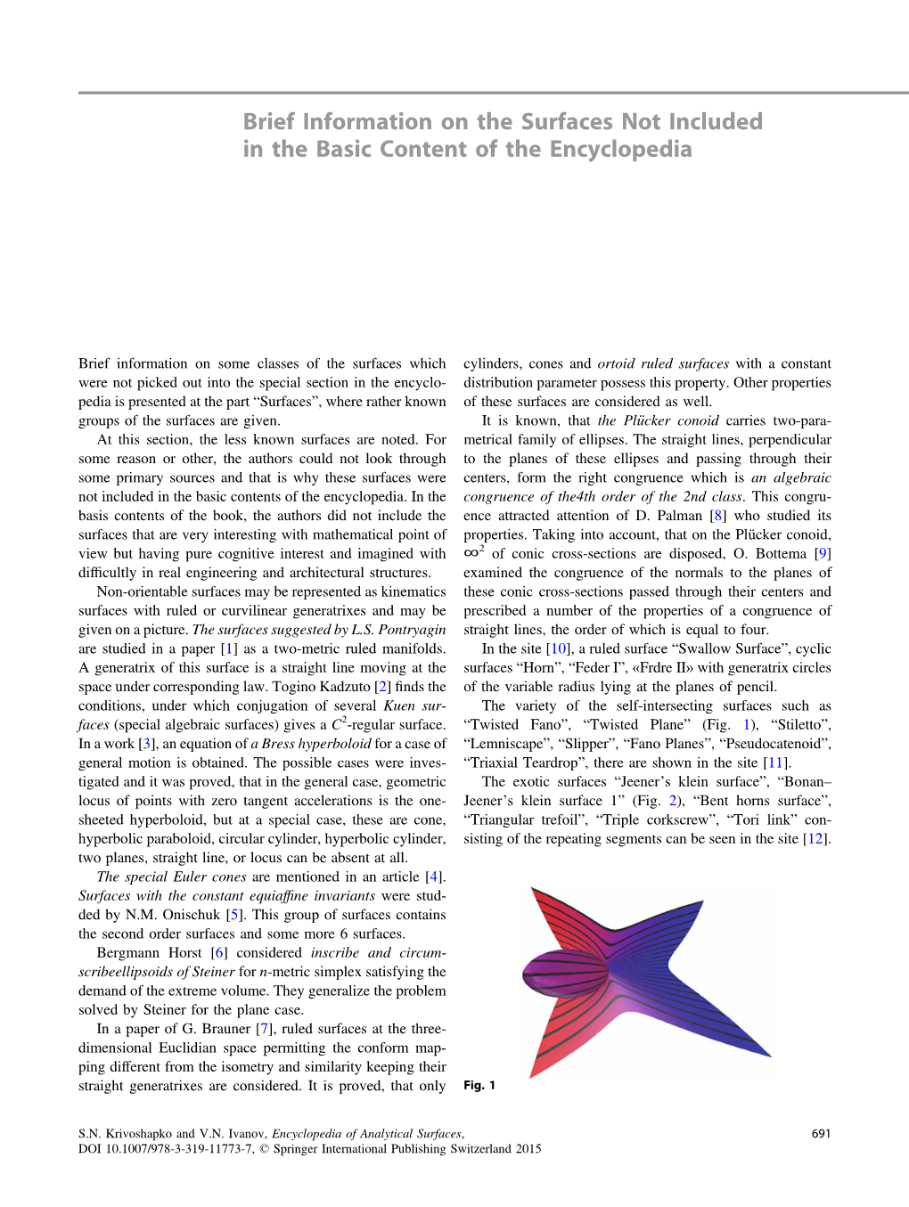 Brief Information on the Surfaces Not Included in the Basic Content of the Encyclopedia