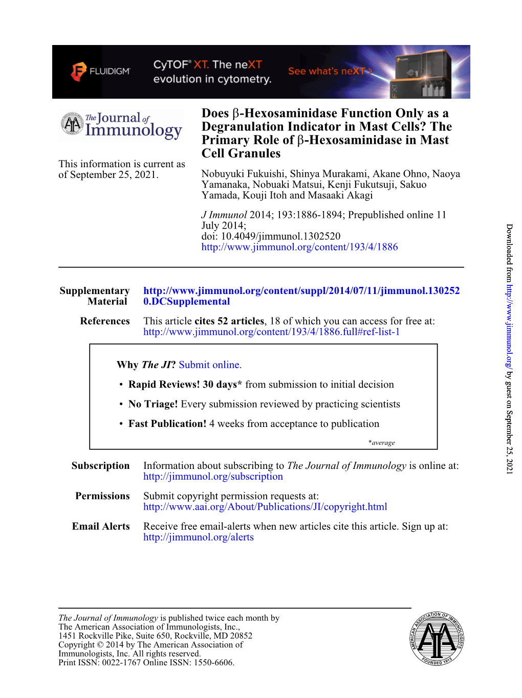 Hexosaminidase in Mast Β Primary Role of Degranulation Indicator in Mast Cells?