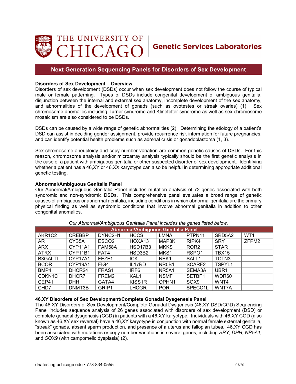 Next Generation Sequencing Panels for Disorders of Sex Development