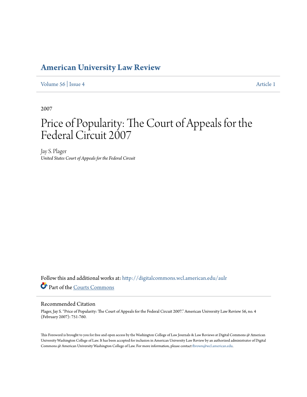 The Court of Appeals for the Federal Circuit 2007