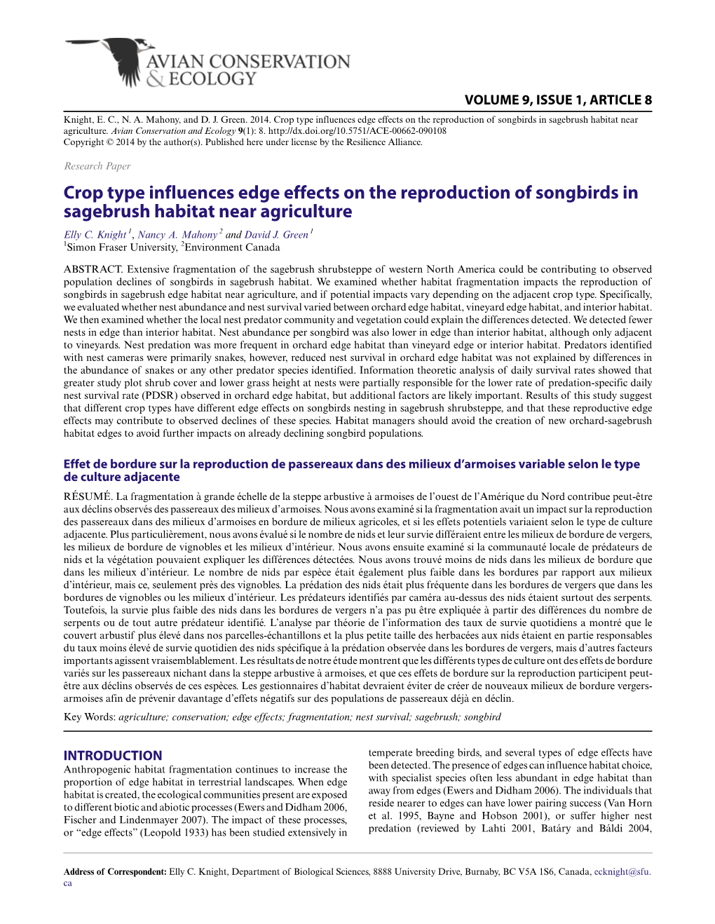 Crop Type Influences Edge Effects on the Reproduction of Songbirds in Sagebrush Habitat Near Agriculture