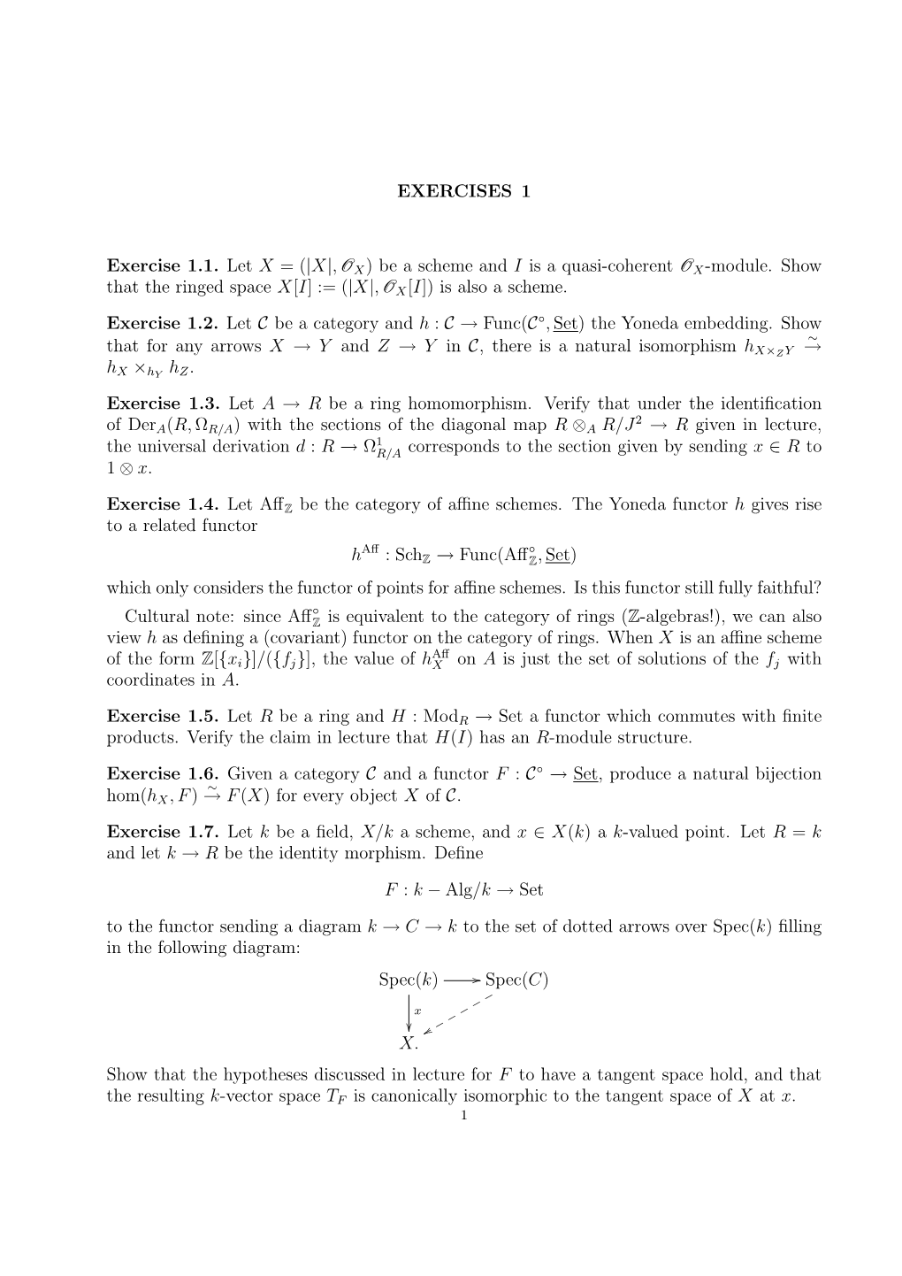 EXERCISES 1 Exercise 1.1. Let X = (|X|,O X) Be a Scheme and I Is A