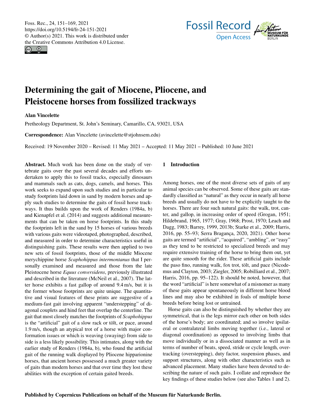 Determining the Gait of Miocene, Pliocene, and Pleistocene Horses from Fossilized Trackways