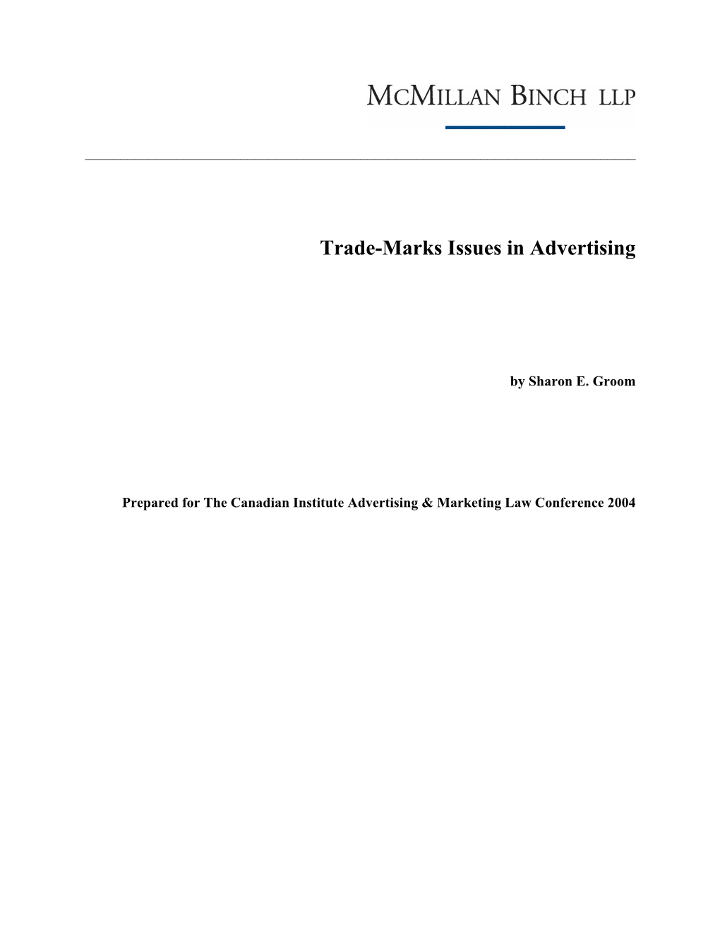 Trade-Marks Issues in Advertising