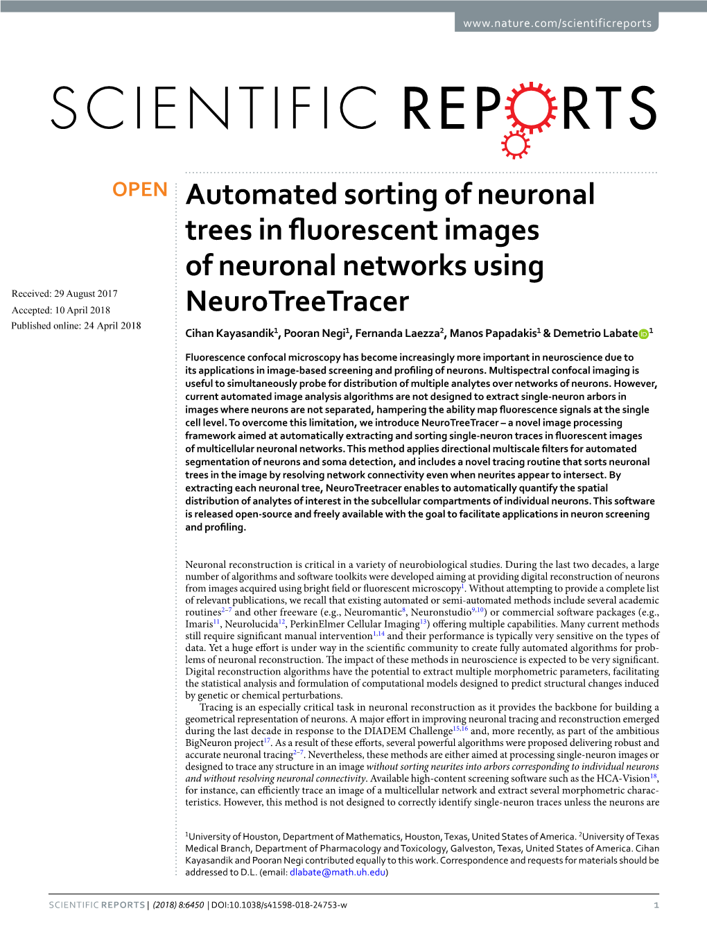 Automated Sorting of Neuronal Trees in Fluorescent Images of Neuronal