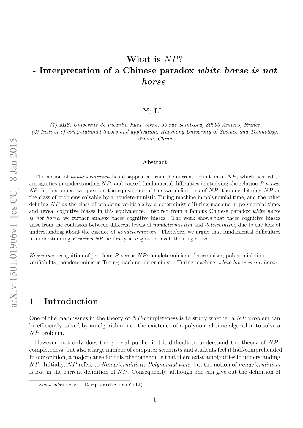 What Is NP?-Interpretation of a Chinese Paradox