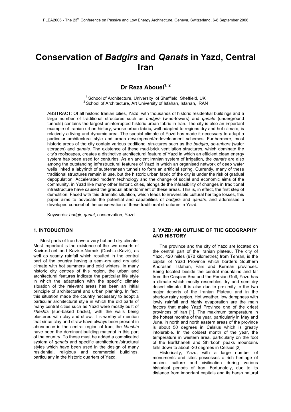 Conservation of Badgirs and Qanats in Yazd, Central Iran