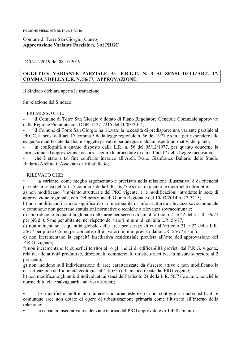 Aa Aa Comune Di Torre San Giorgio 2019-11-07 70396 Pdf