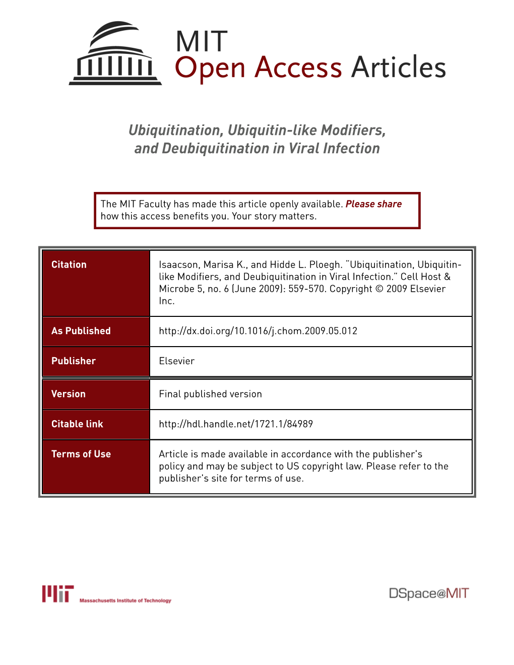 Ubiquitination, Ubiquitin-Like Modifiers, and Deubiquitination in Viral Infection