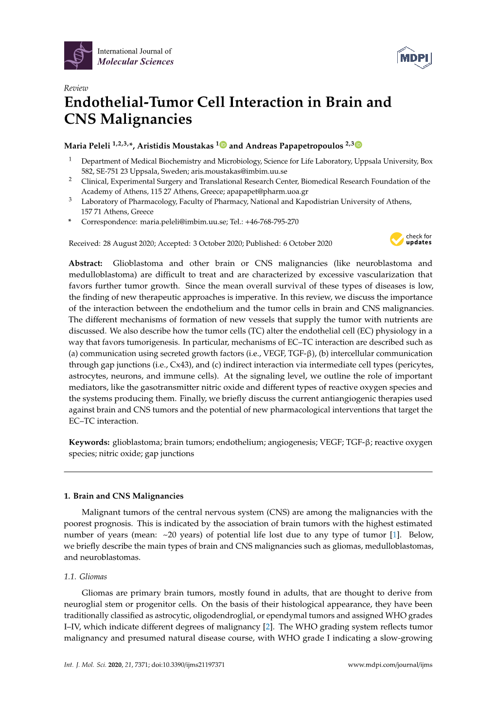 Endothelial-Tumor Cell Interaction in Brain and CNS Malignancies