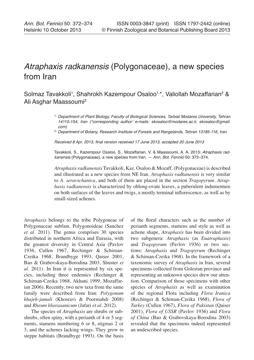 Atraphaxis Radkanensis (Polygonaceae), a New Species from Iran