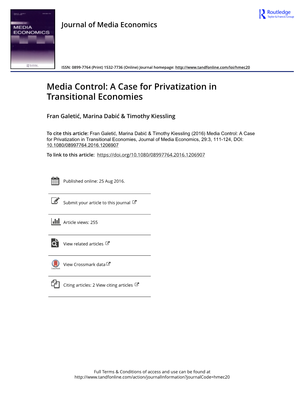 Media Control: a Case for Privatization in Transitional Economies