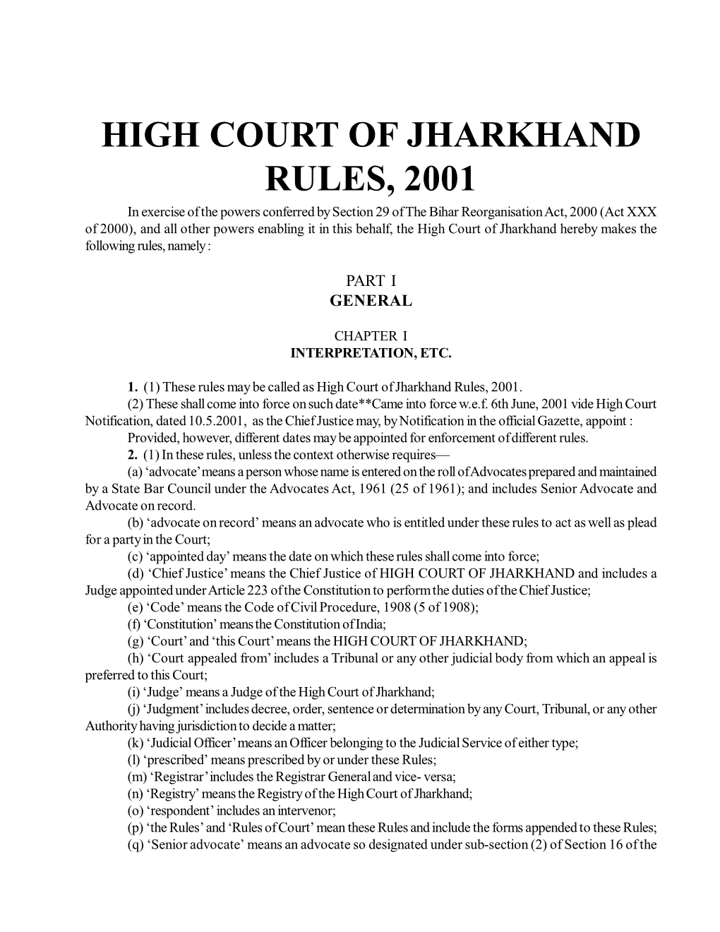 High Court of Jharkhand Rules, 2001