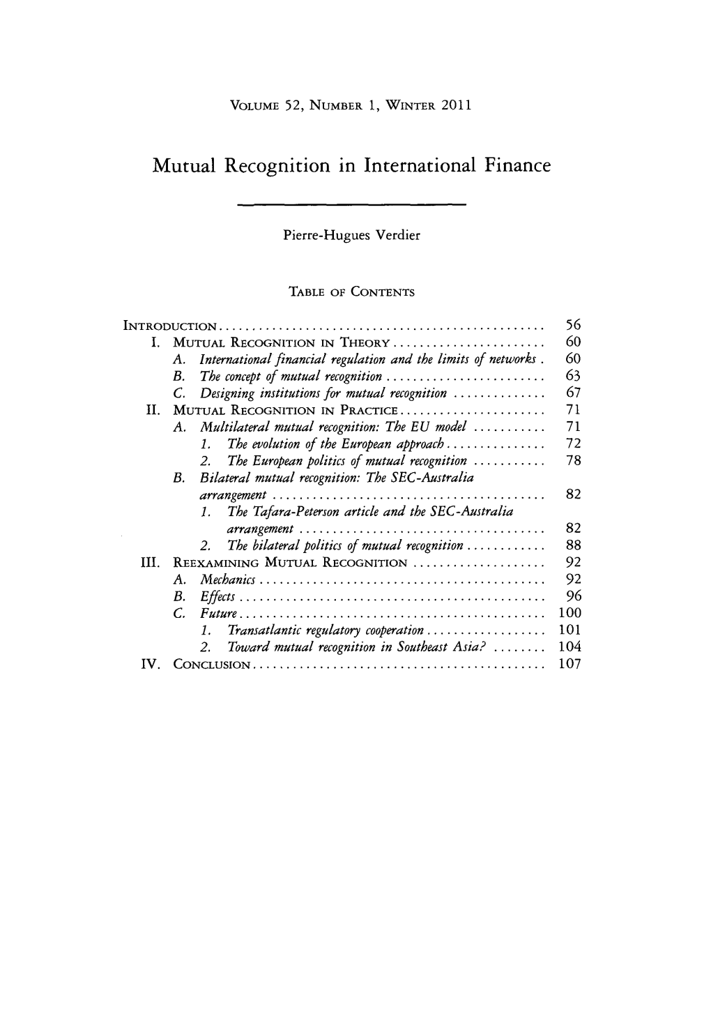 Mutual Recognition in International Finance