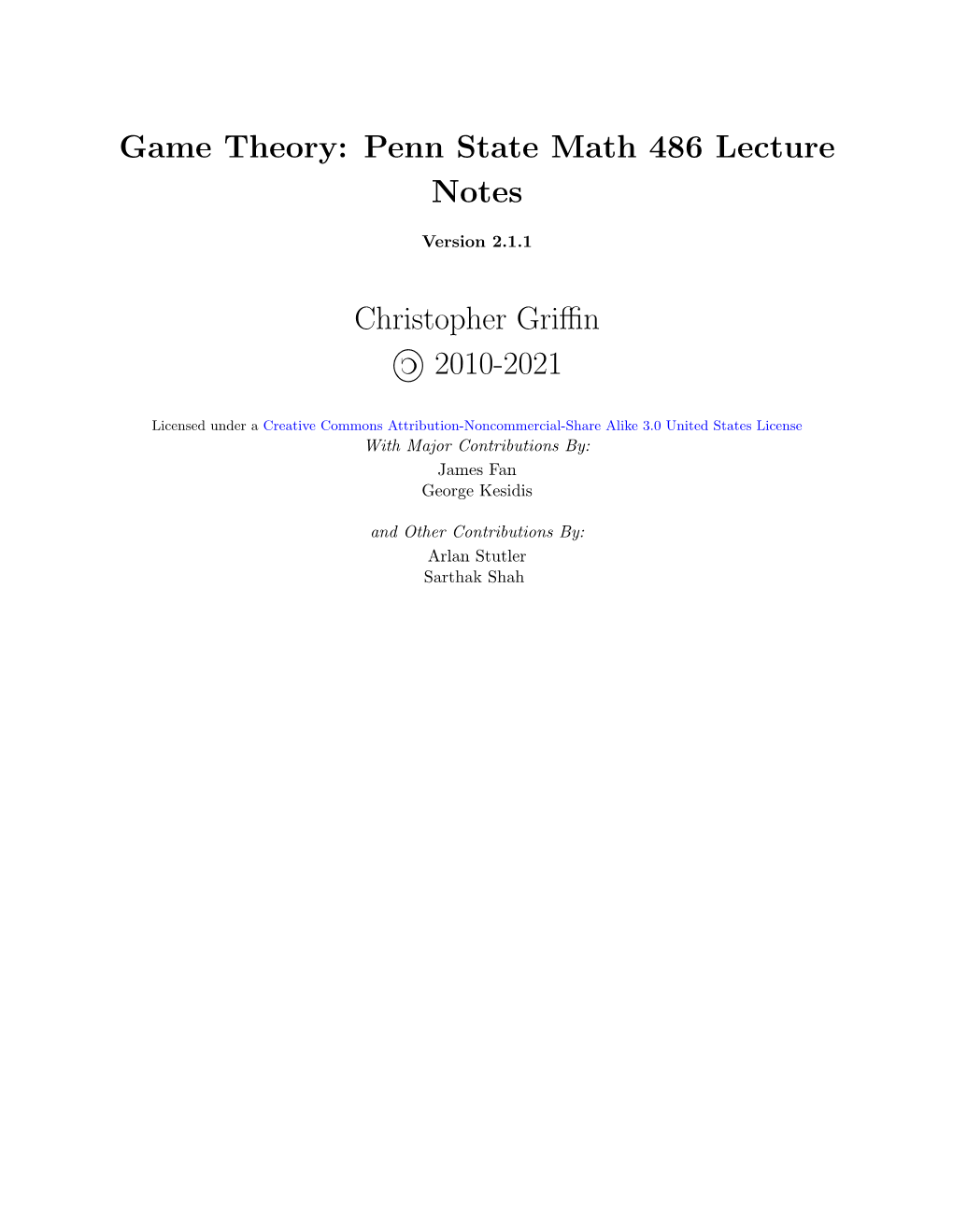 Game Theory Lecture Notes