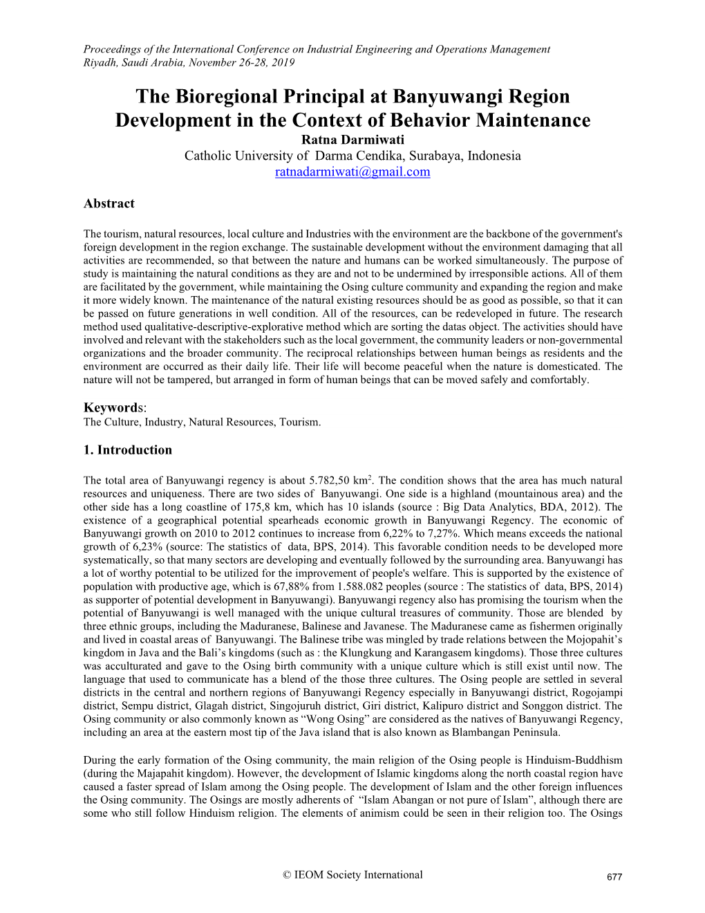 D 328 the Bioregional Principal at Banyuwangi Region Development