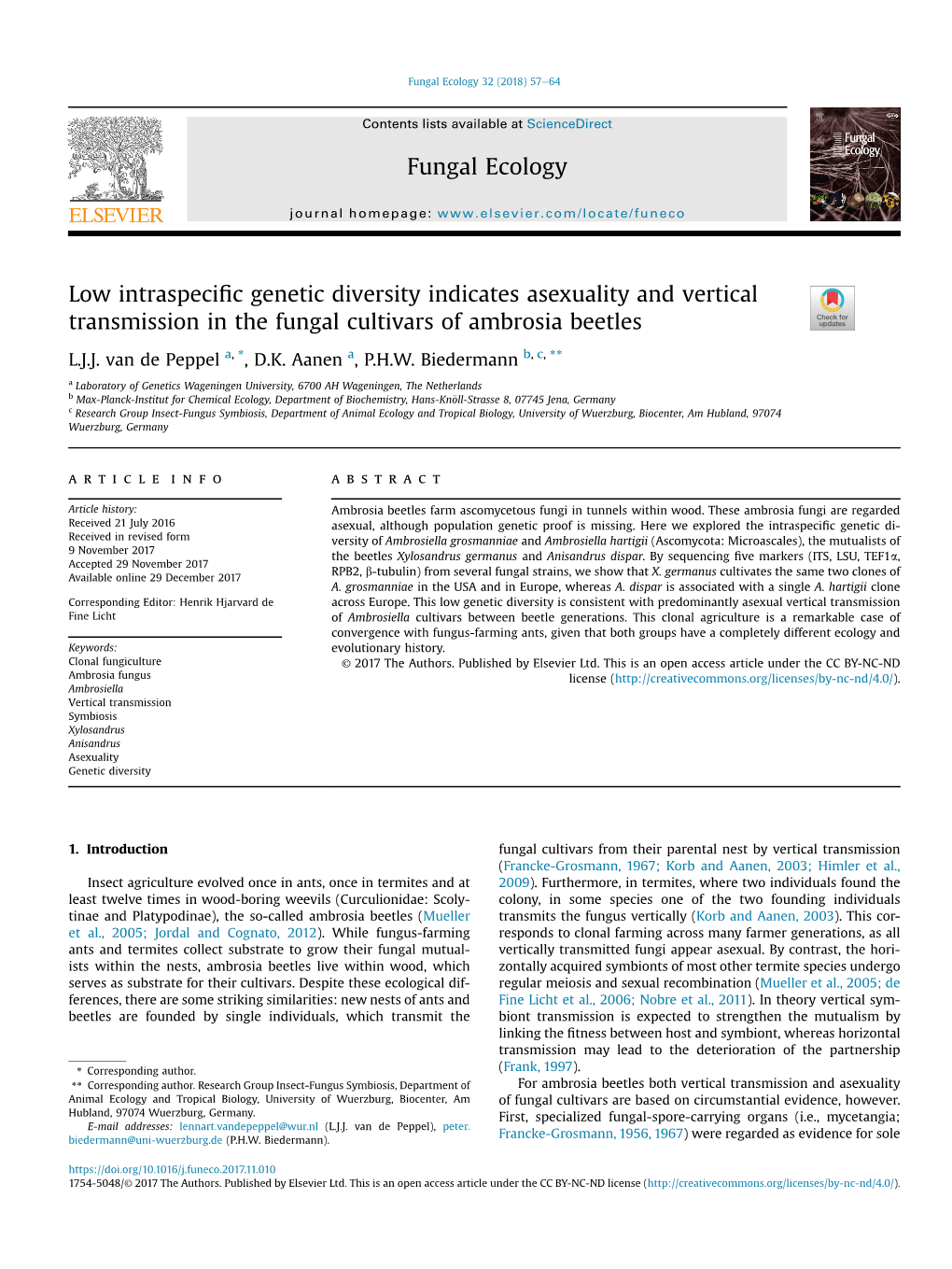 Low Intraspecific Genetic Diversity Indicates Asexuality and Vertical