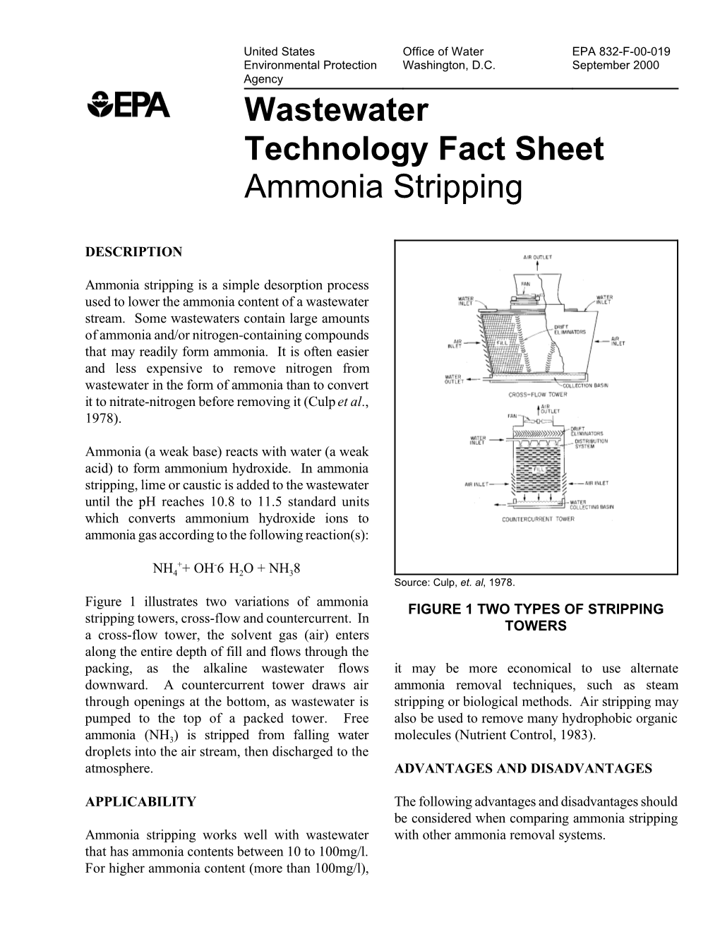 Wastewater Technology Fact Sheet: Ammonia Stripping