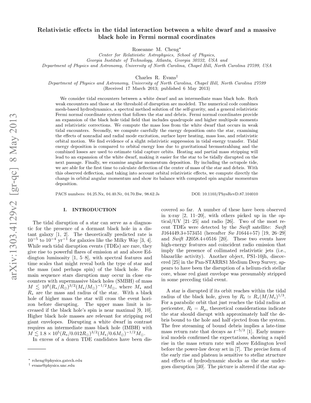 Arxiv:1303.4129V2 [Gr-Qc] 8 May 2013 Counters with Supermassive Black Holes (SMBH) of Mass in Some Preceding Tidal Event